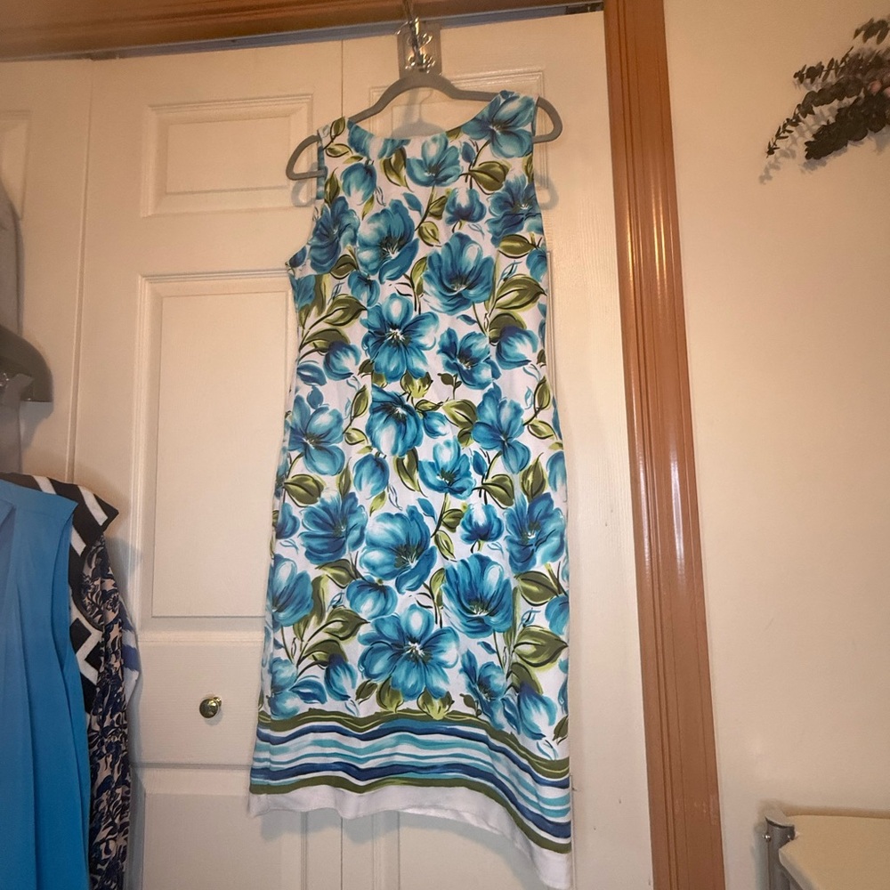 London Times Blue and Green Floral Midi Dress - EUC - 10